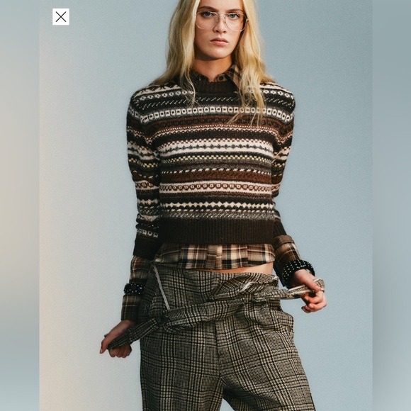 Zara Brown Multicolor Patterned Sweater - Picture 2 of 5